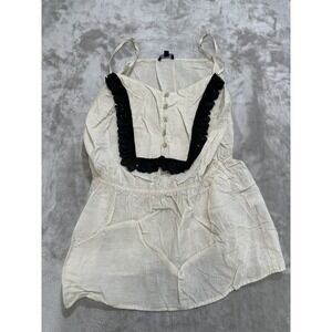Gap Shirt Women's Size Medium Beige Semi Sheer Black Trim Sleeveless Buttons EUC